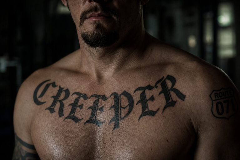 Shia LaBeouf's real Route 071 chest tattoo from The Tax Collector, the origin of the fan label.