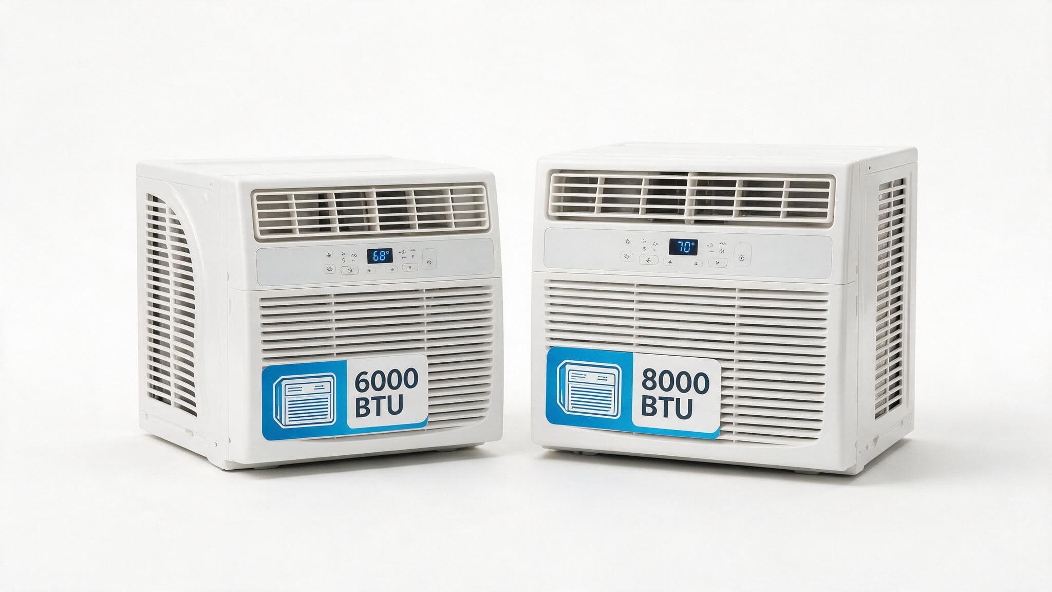 Is 6000 BTU Enough to Cool a Bedroom? Sweet Spot vs Breaking Points 4 Comparison of 6000 BTU and 8000 BTU window air conditioner units side by side