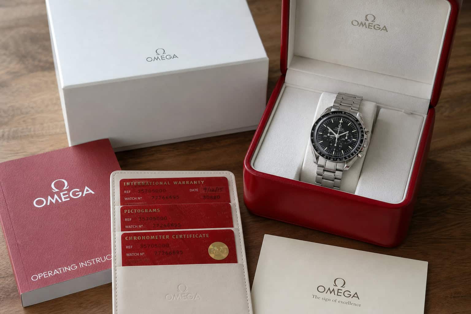 Pre-owned Omega Speedmaster with box and papers boosting resale value