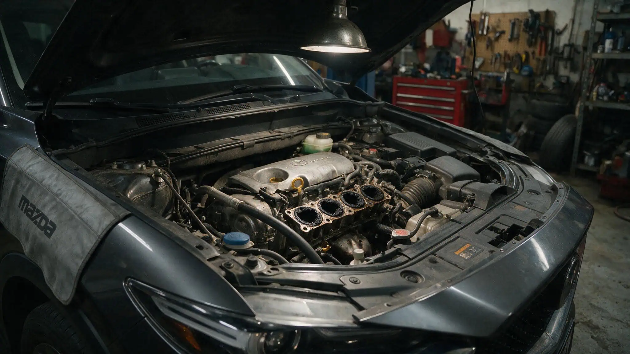 Mazda's Biggest Issue: Why Rust Still Haunts the Brand 2 Mechanic pointing at carbon deposits on intake valves in a Mazda CX-5 engine bay
