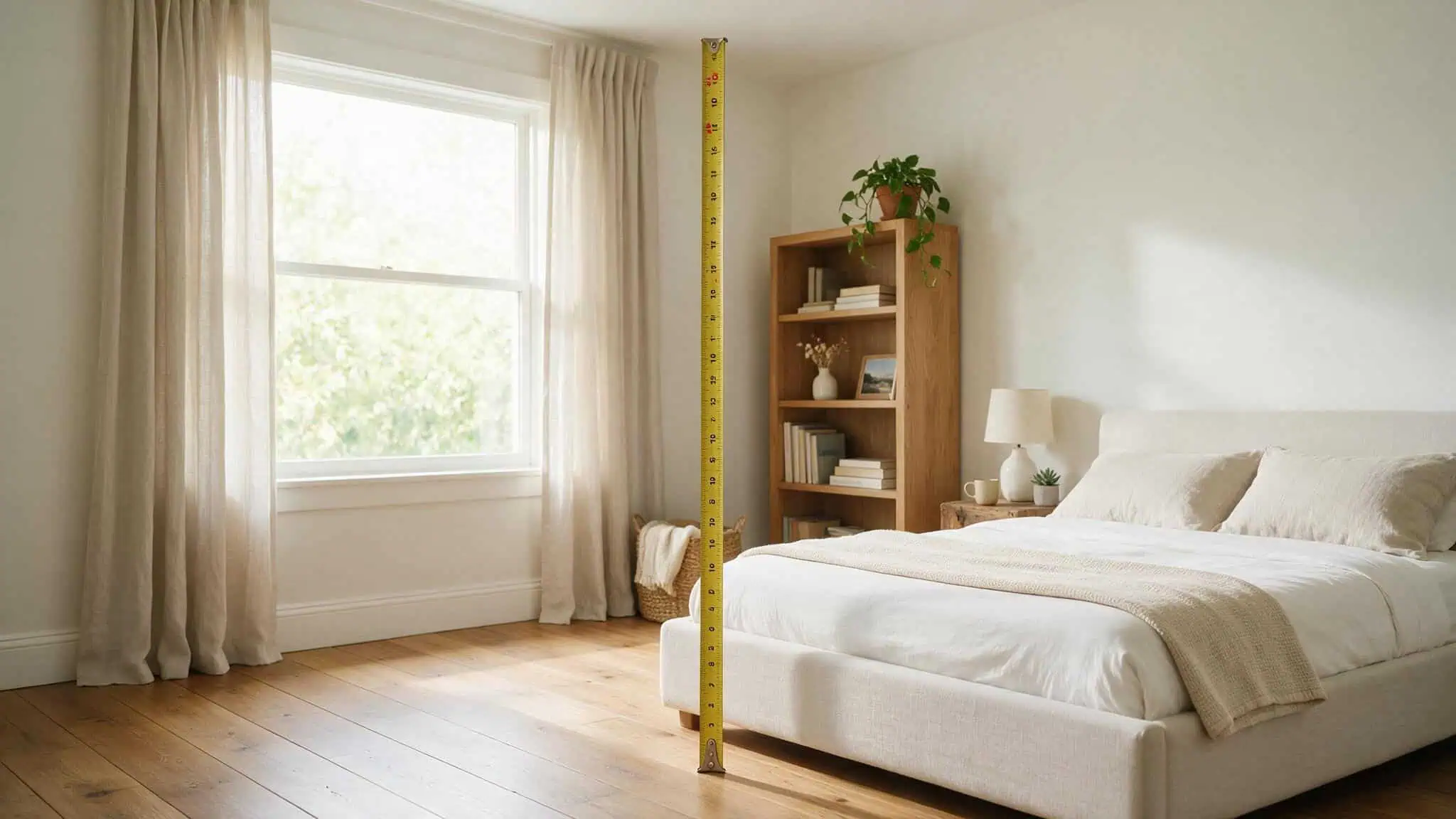 What Size AC for Bedroom? The No-BS Guide to BTU Math, Ceiling Height, and Why Bigger Wrecks Your Sleep 3 Measuring a bedroom's 10-foot ceiling height to adjust BTU calculations for air volume.
