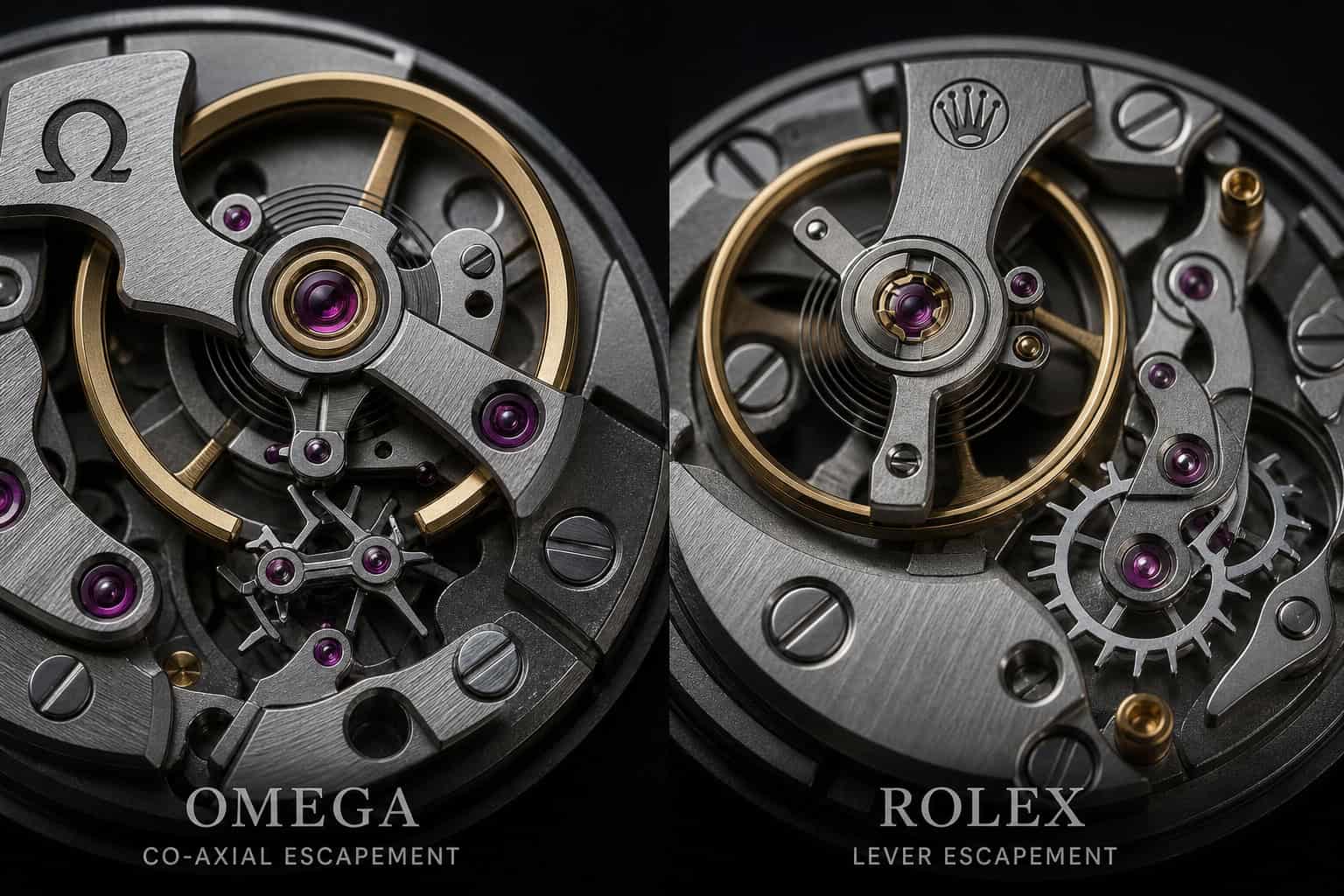 Omega vs Rolex Durability: Which Watch Can Take a Beating? 4 Omega coaxial escapement and Rolex lever escapement compared for movement robustness