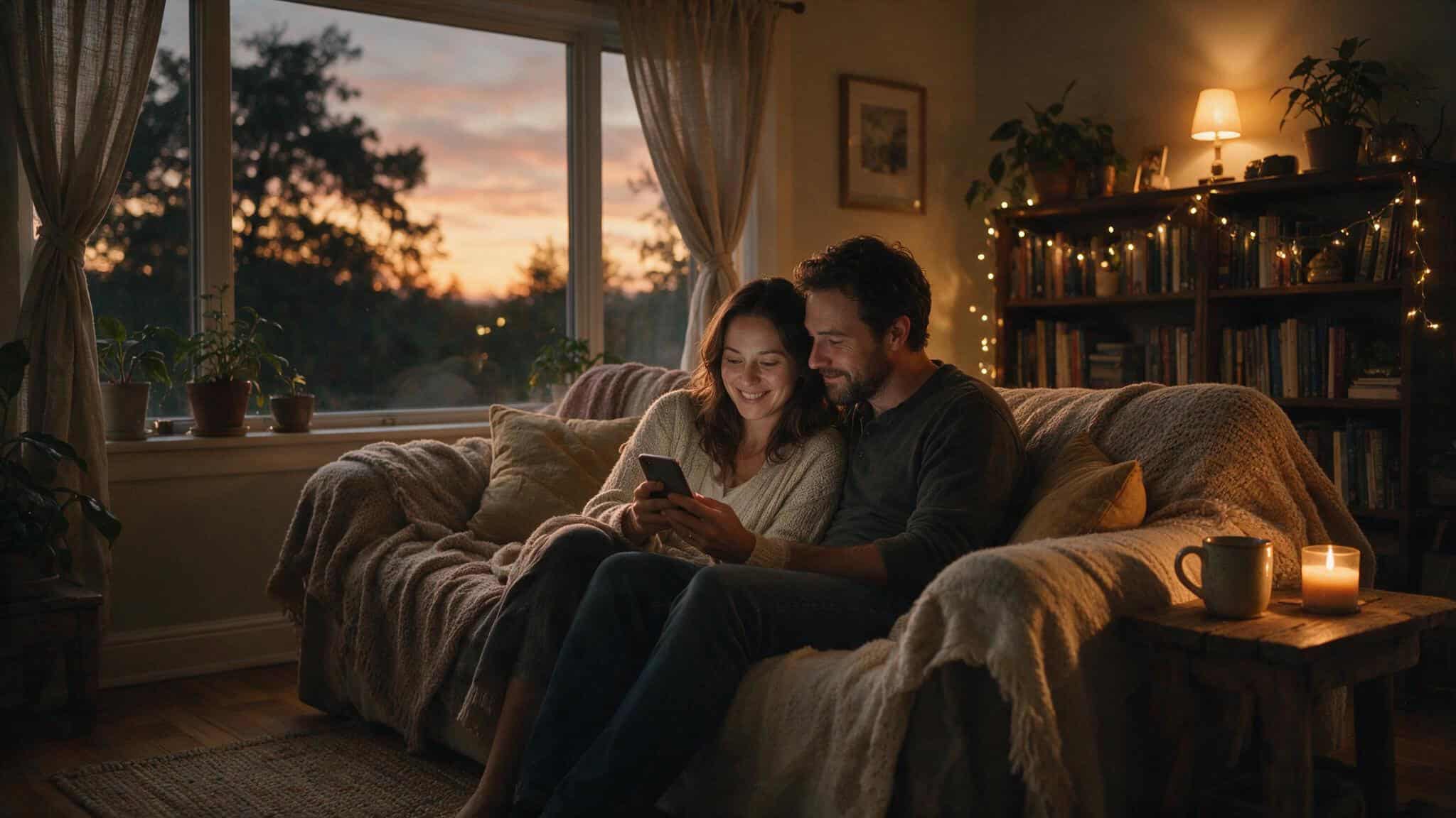 What Does 'Babe' Mean When a Girl Texts You? 187,829 Readers Asked 2 A couple on a couch, woman smiling at her phone with a romantic text, man looking on.