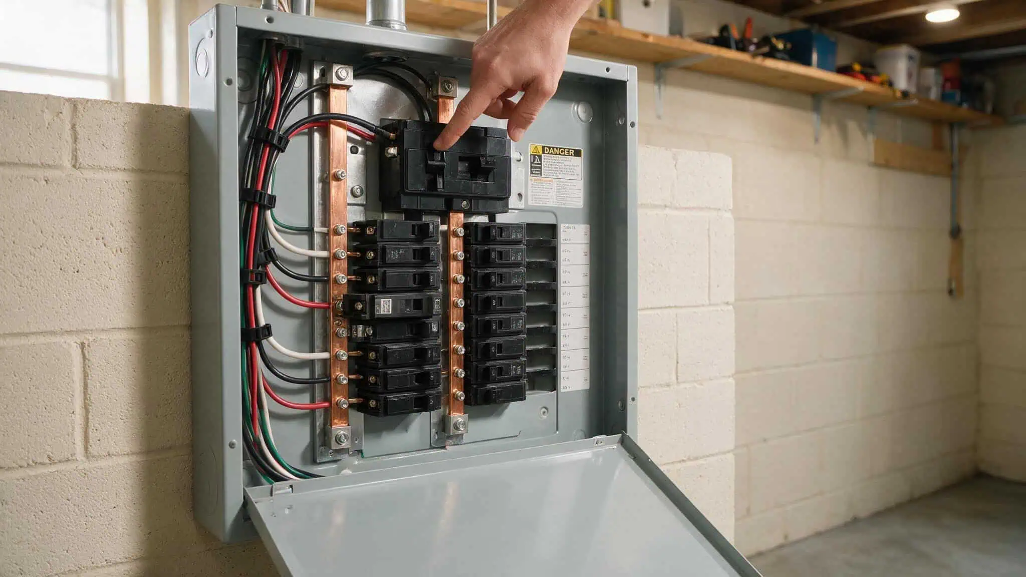 How to Choose a Level 2 Home EV Charger: 7 Tested Models Compared (2026 Guide) 4 Open electrical panel showing main breaker and empty slots for EV charger installation