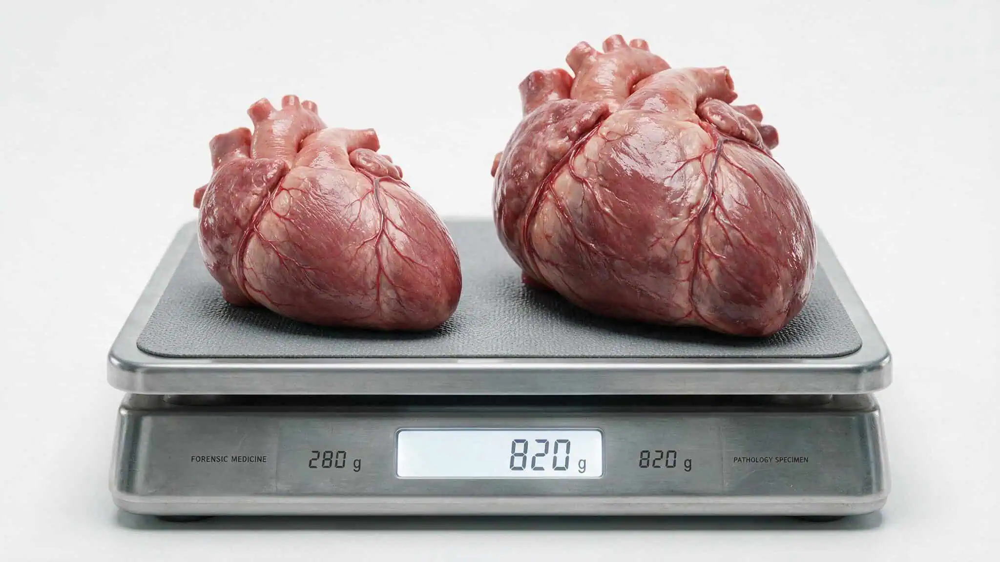 Rich Piana Death: Autopsy Found a 670-Gram Heart and a Lost Toxicology Report 2 Comparison of Rich Piana's 670-gram enlarged heart and a normal 300-gram heart.