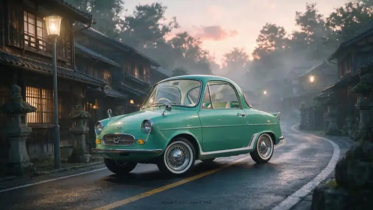 Mazda R360 Coupe, Mazda's first passenger car from 1960, parked on a street.