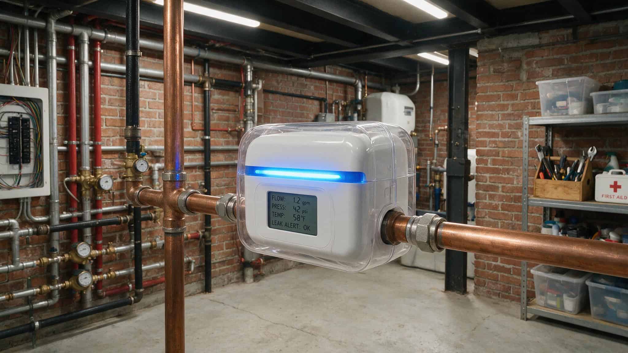 Flo by Moen smart water monitor installed on main water line in basement