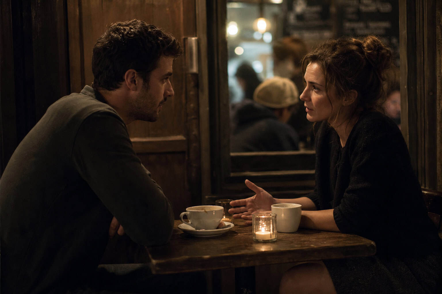 What 'Silly Goose' Means on Dating Apps (And Why It's So Polarizing) 6 Couple having deep conversation about whimsy label, illustrating the 'capable of whimsy' anecdote.