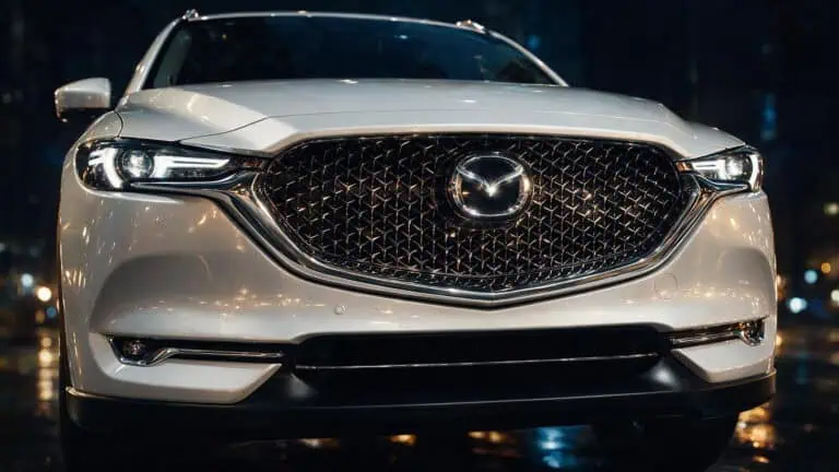 Mazda CX-5 front grille with Kodo design language in dramatic lighting.