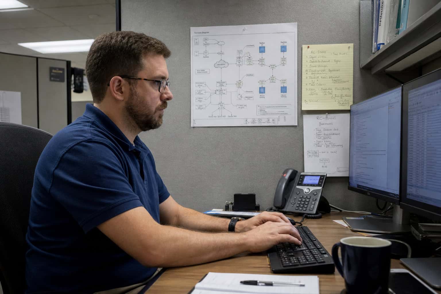 IT professional building documentation during slow work periods
