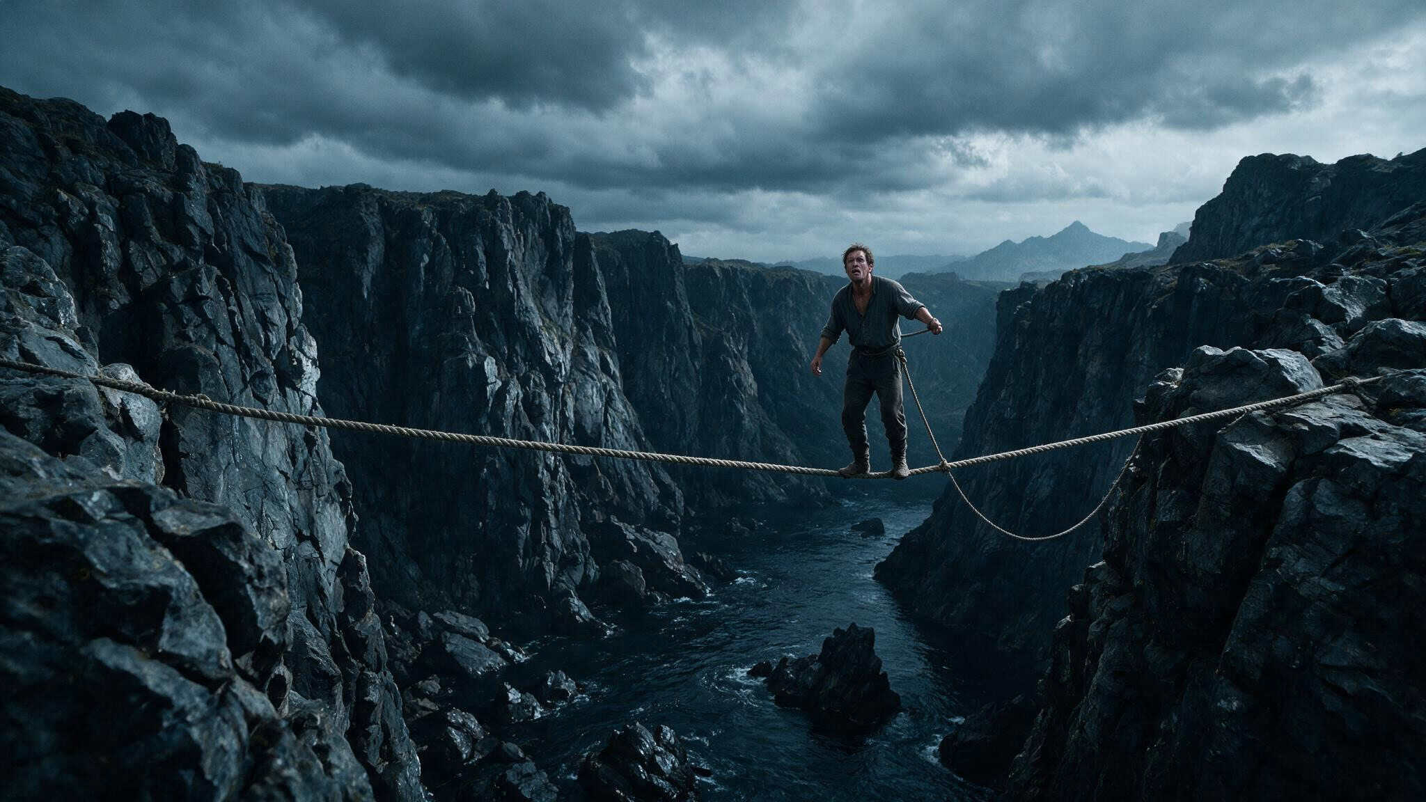 Money, Sex, and Power: The Hidden Trap That Reveals Your Heart 2 Man balancing on a tightrope above submerged dangers representing defeat of hidden sins