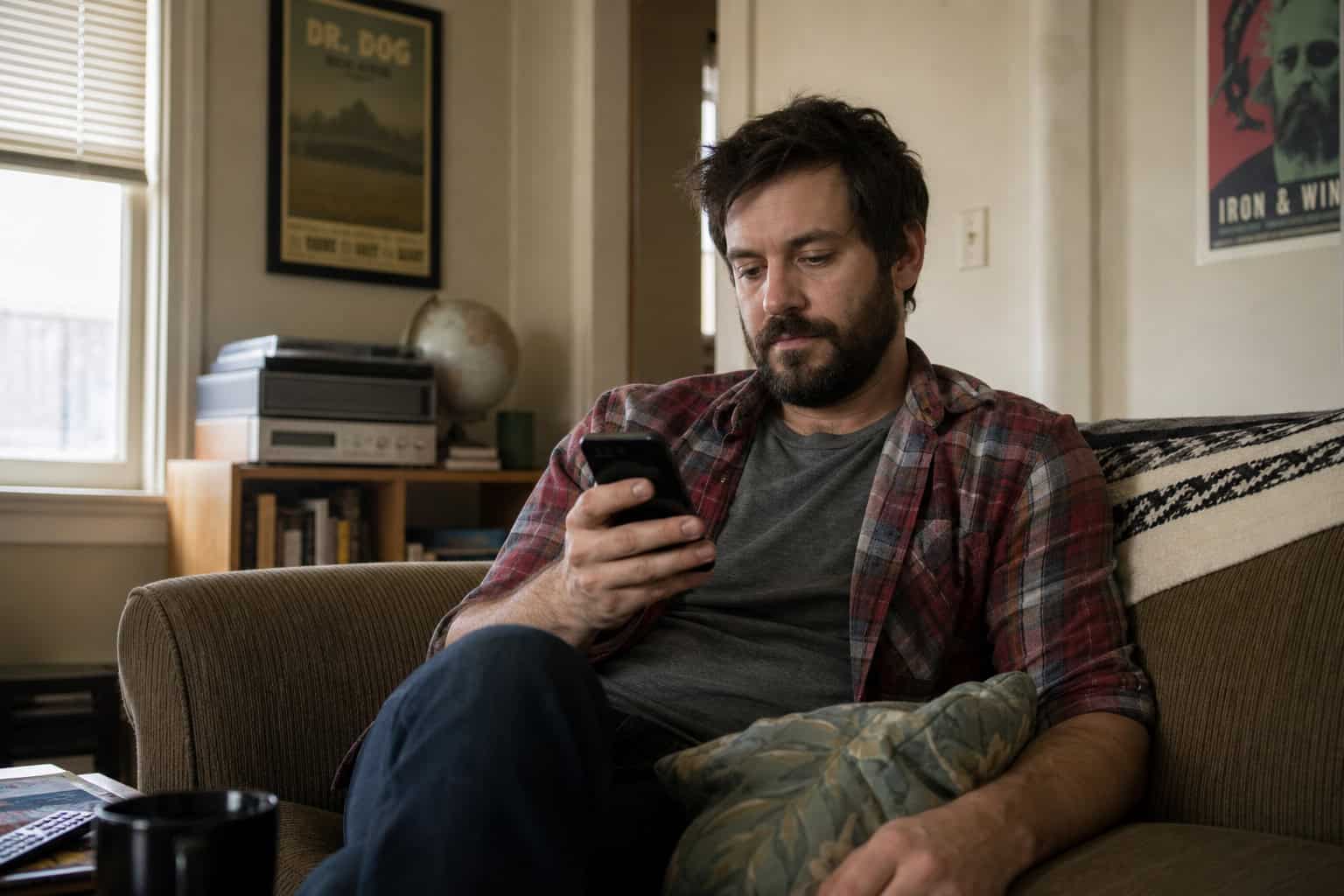 What 'Silly Goose' Means on Dating Apps (And Why It's So Polarizing) 4 Man in his 30s with millennial style looking at phone, representing demographic tag of 'silly goose' users.