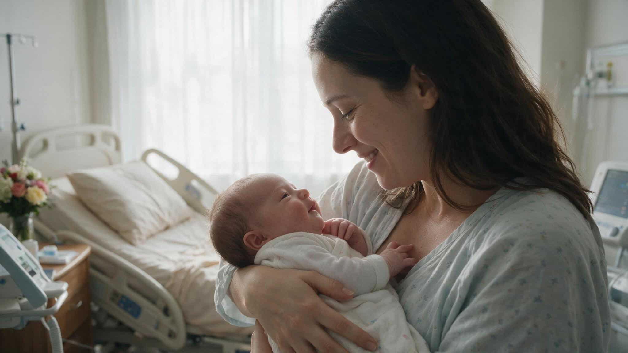 Babe Meaning: From 1150 to Today – Term of Endearment, Slang, and Regional Nuances 2 Mother holding a newborn baby in a hospital room with soft lighting.