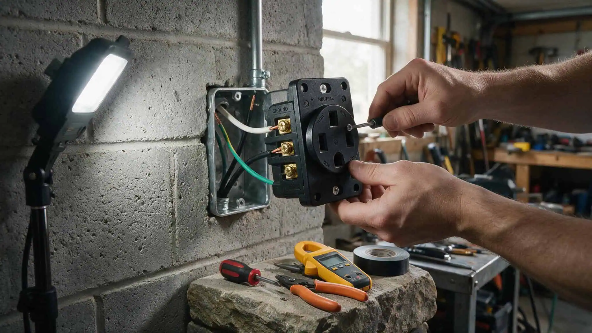 How to Choose a Level 2 Home EV Charger: 7 Tested Models Compared (2026 Guide) 2 Electrician installing a NEMA 14-50 outlet for a plug-in EV charger