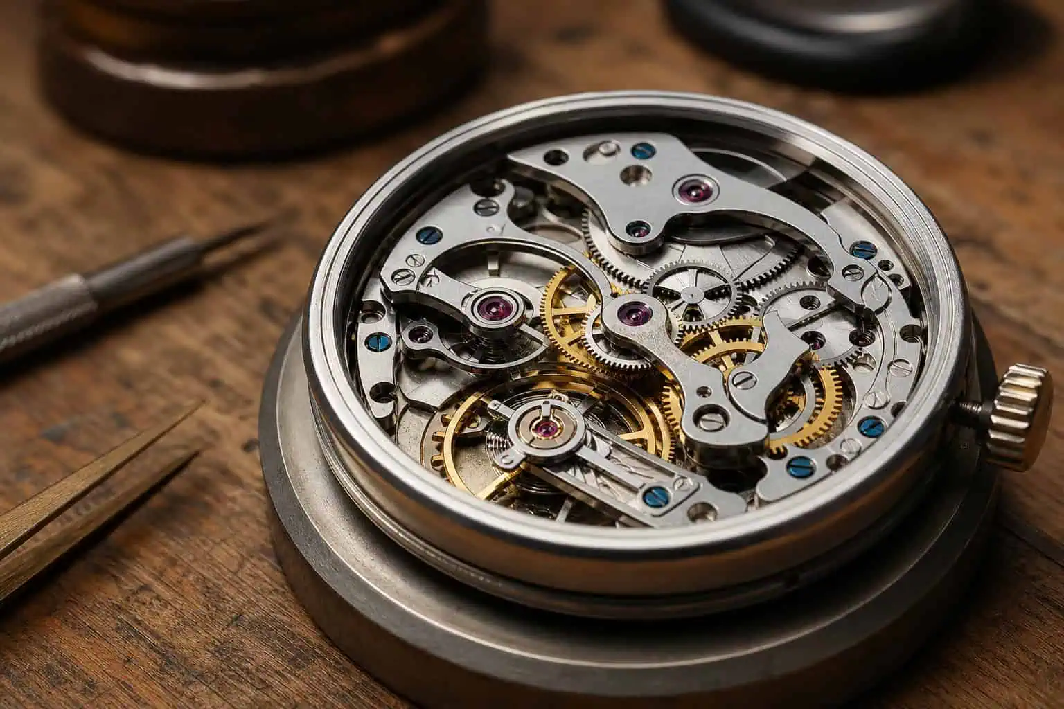 Omega vs Rolex History: 176 Years of Rivalry From NASA to Everest 2 Omega 19 caliber movement with interchangeable parts from 1894 displayed on workbench.