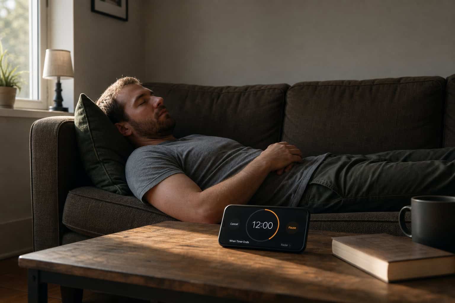 Power nap with a timer set to 12 minutes for physical recovery