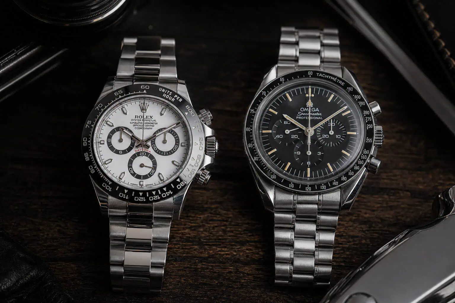 Rolex Daytona and Omega Speedmaster chronograph comparison