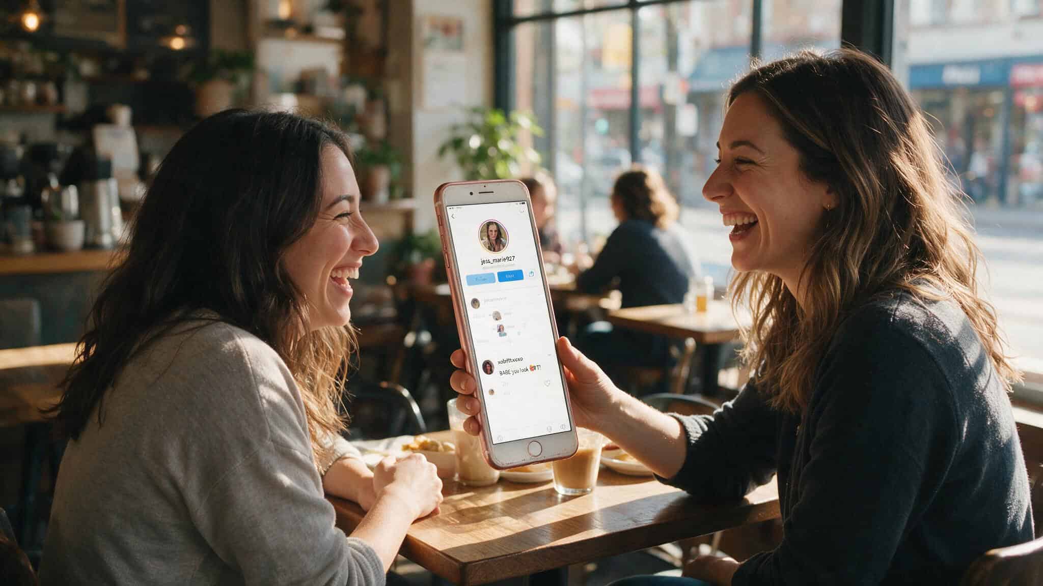 What Does 'Hot Babe' Mean When a Girl Says It? (To You, a Friend, or Herself) 2 Two women laughing over an Instagram comment calling one a hot babe.