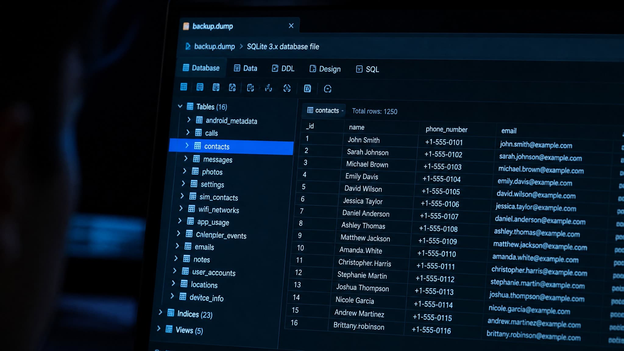 Tribeca Festival Hack 2026: 666,369 Records Exposed, Including Celebrity Contacts 2 Computer screen showing backup.dump file with contacts folder highlighted, representing the Tribeca data leak