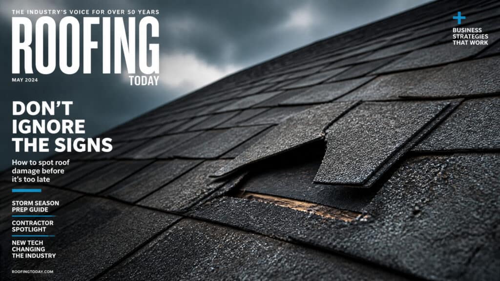 Close-up of a damaged roof shingle with a missing piece, emphasizing the importance of roof inspection and maintenance.