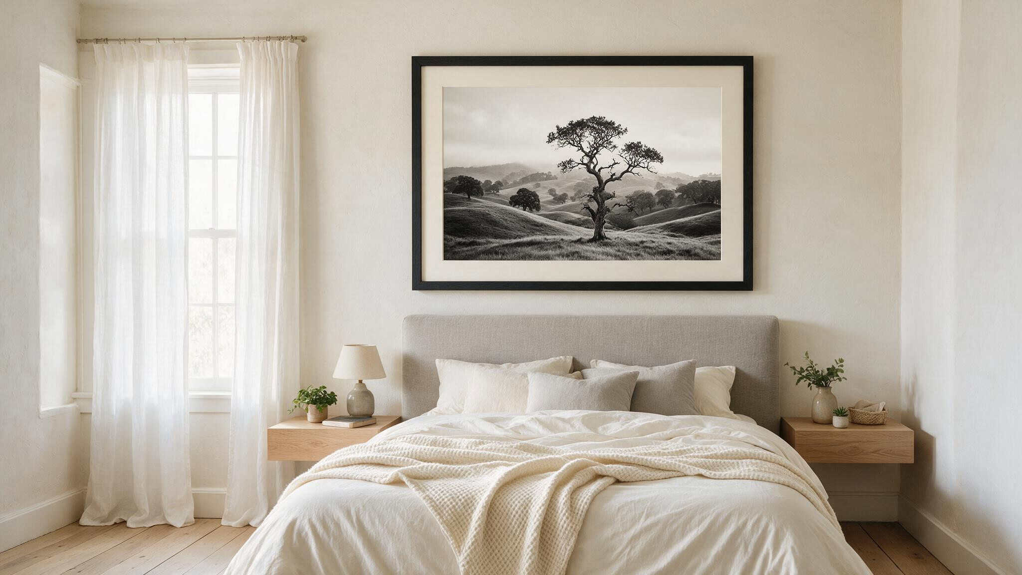 What Every Man Should Have in His Bedroom: A Design Insider's List 3 Large framed black-and-white photo print as bedroom art centerpiece