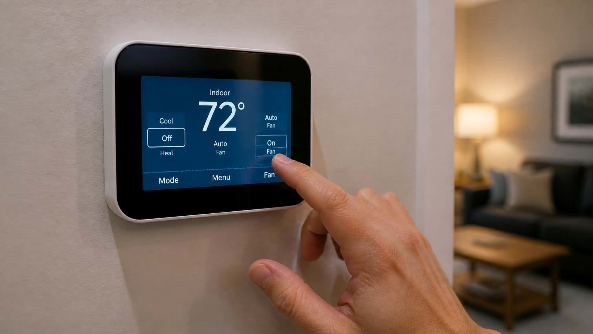 AC Ice on Coils? Don't Chip It. Here's What to Do (and What It Costs) 3 Hand adjusting a thermostat to turn off cooling and set fan to on for thawing