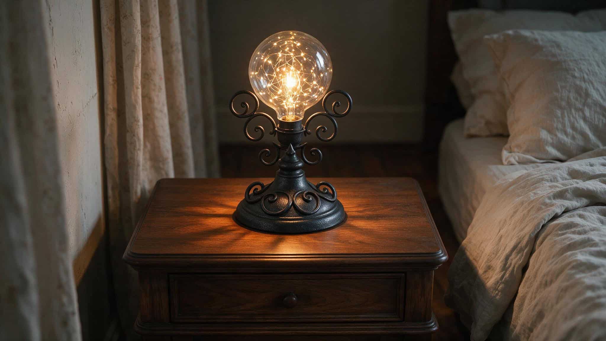 8 Masculine Aesthetic Room Archetypes: Products, Prices & Real Market Data 3 Wrought iron lamp with fairy lights providing warm mood lighting for a masculine bedroom