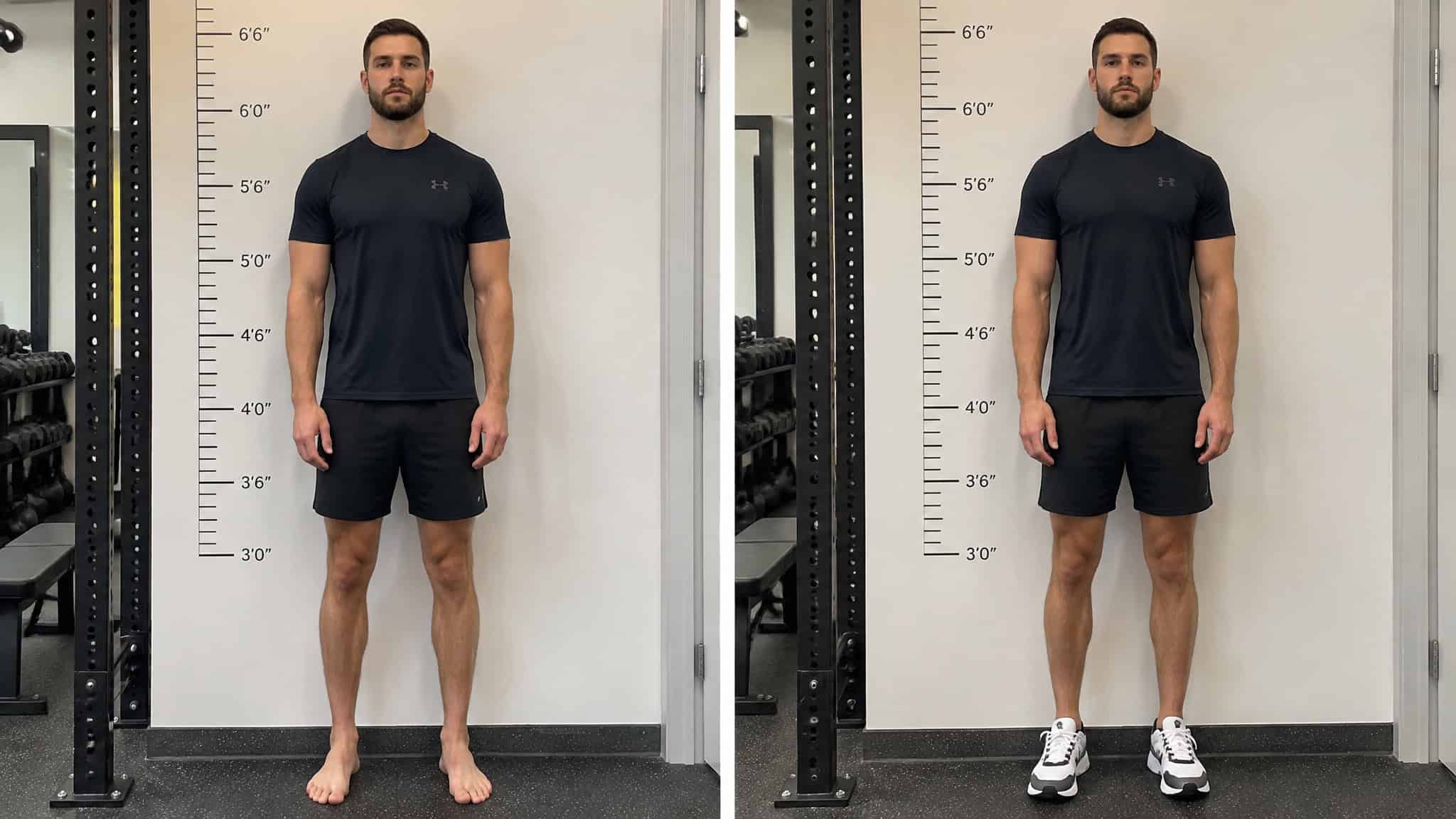 Nike Shoes That Make You Taller: Lab-Measured Stack Heights 2 Man measured barefoot and in Air Max 270s showing the verified 1.4 inch height gain
