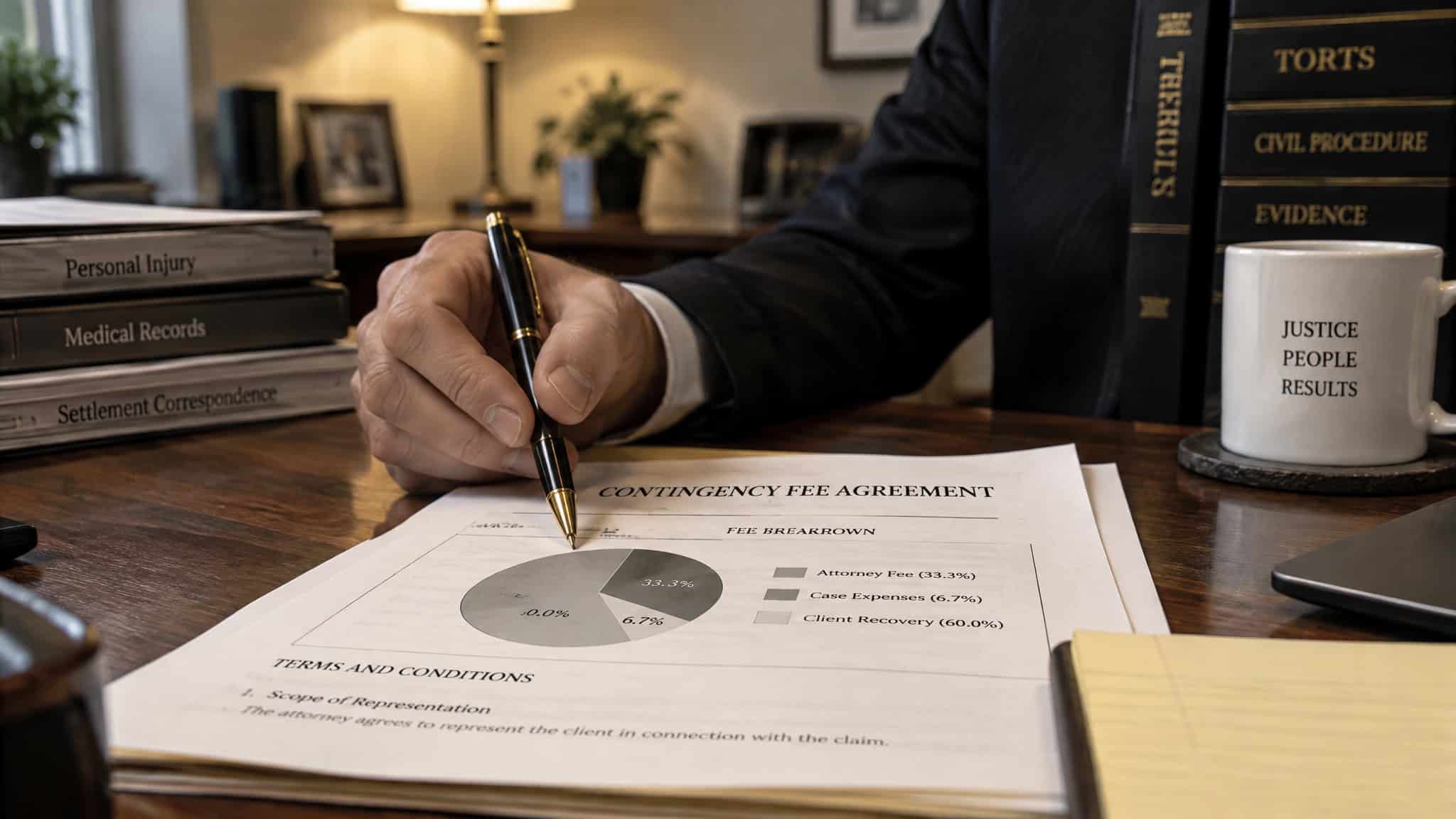 Do Personal Injury Lawyers Go to Court? The Real Trial Rate Is Under 4% 3 Contingency fee agreement showing lawyer's percentage of settlement