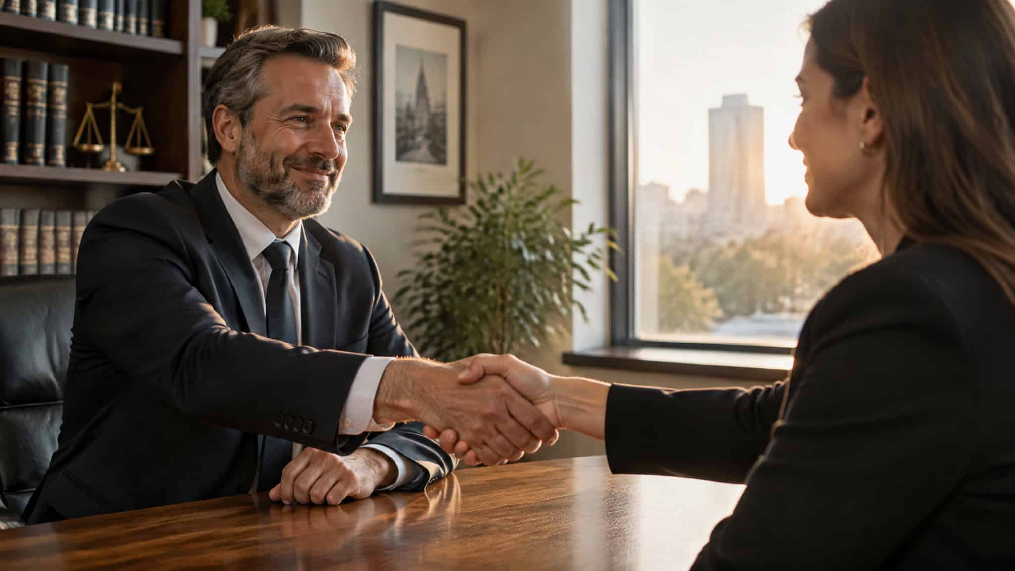Personal Injury Lawyer Cost: Contingency Fees Explained 2 Lawyer and client handshake representing a contingency fee arrangement where payment depends on winning