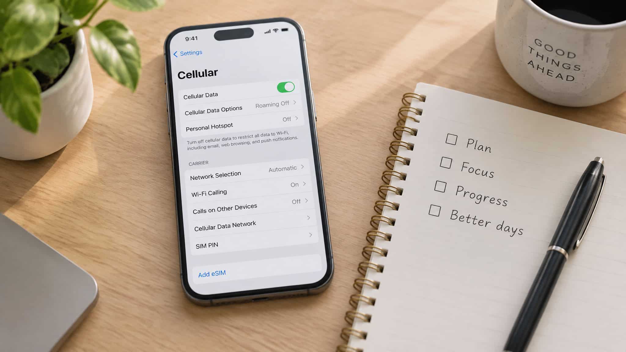 eSIM Not Working Abroad: Troubleshooting Guide — What to Fix at 5, 30, and 60 Minutes 2 Traveler working through a two-minute eSIM settings checklist before departure