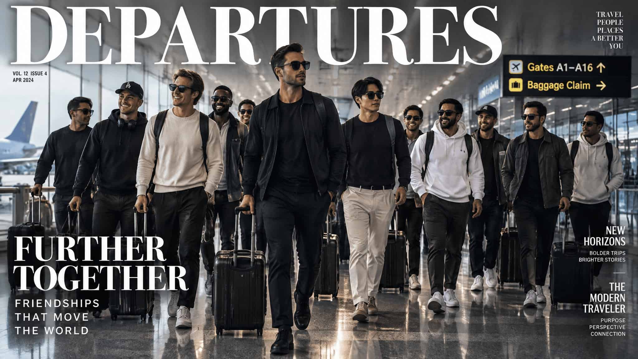 Group of ten travelers booking international flights together through an airline group contract