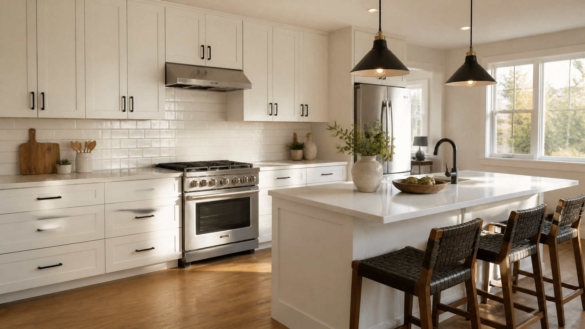 Best Home Improvements for Comfort That Pay You Back 2 Refreshed kitchen with painted cabinets, new hardware, and tile backsplash