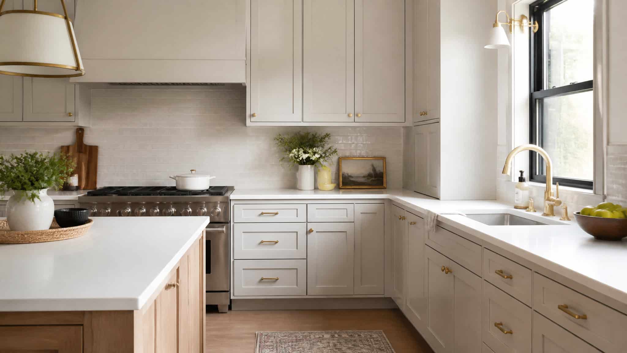 Bright kitchen with painted cabinets and new backsplash, showing a minor upgrade under the 30% rule.