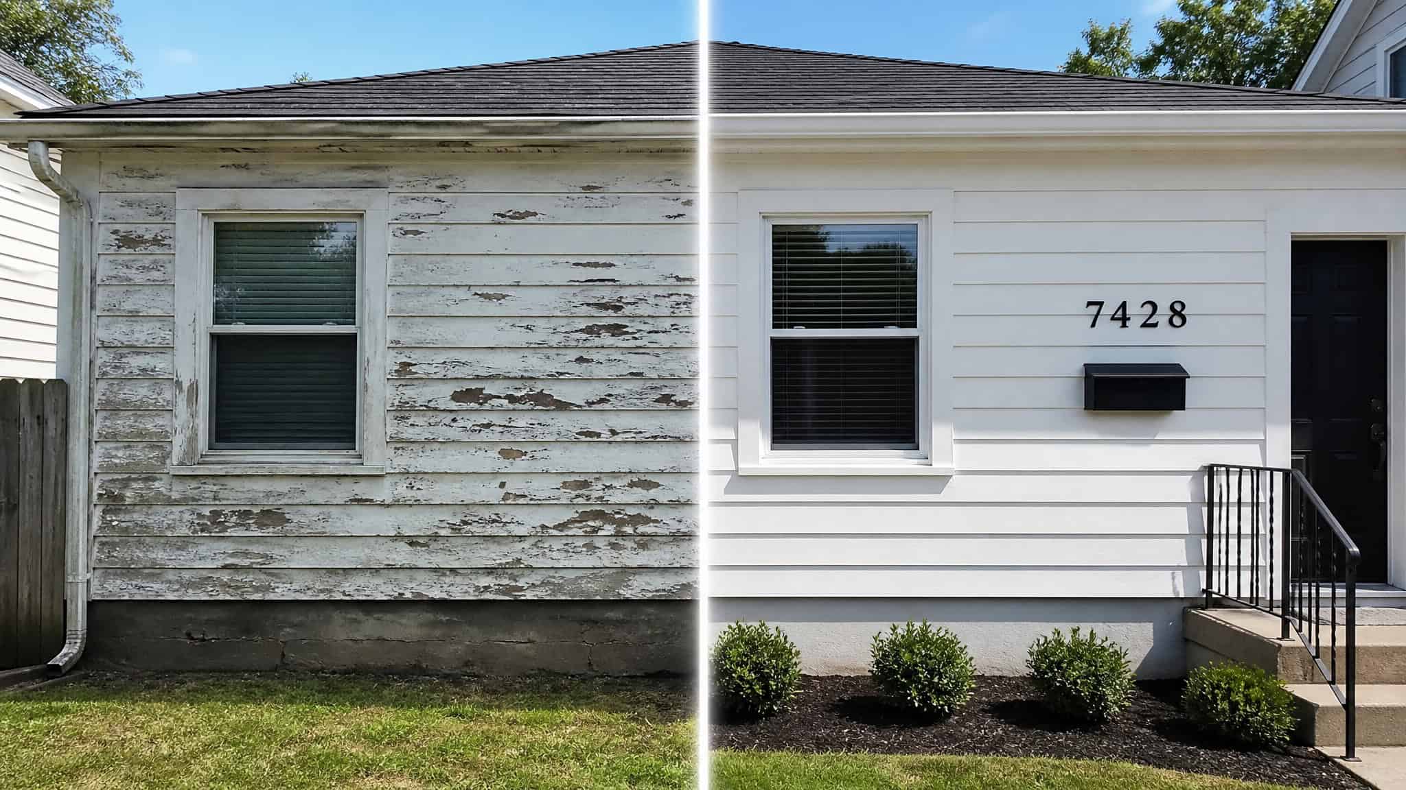 Best Home Improvements for Comfort That Pay You Back 3 House exterior before and after pressure washing and new curb appeal details