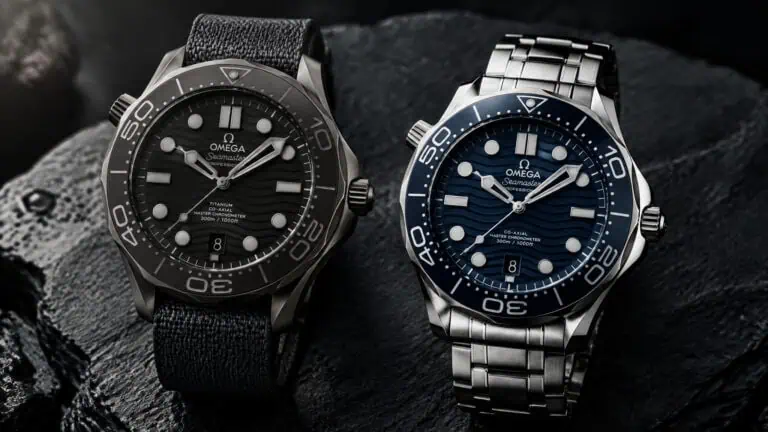 Titanium and stainless steel dive watches side by side comparing weight, finish, and price