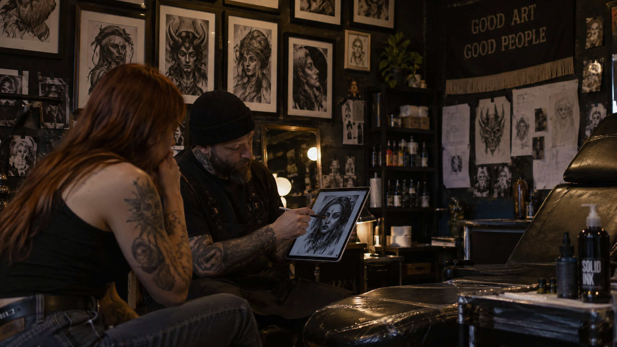 Gaming Tattoos With Meaning: Triforce, N7 & 'Would You Kindly?' 3 Tattoo artist studio comparing symbol designs and character portrait references