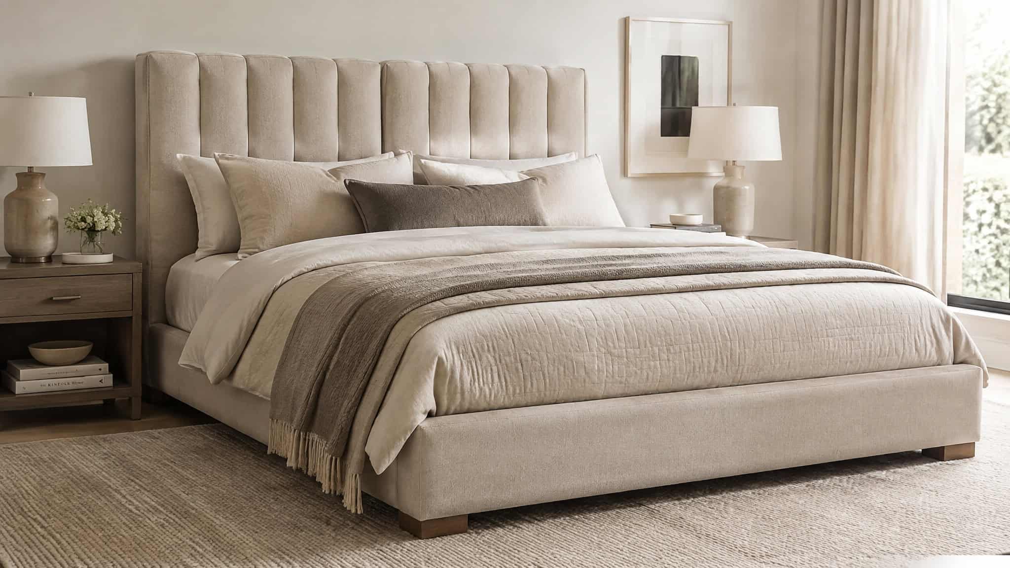 2026 Bedroom Trends: What to Adopt (and Skip) for a Room That Actually Sleeps Well 3 Low platform bed with upholstered channel-tufted headboard and layered bedding