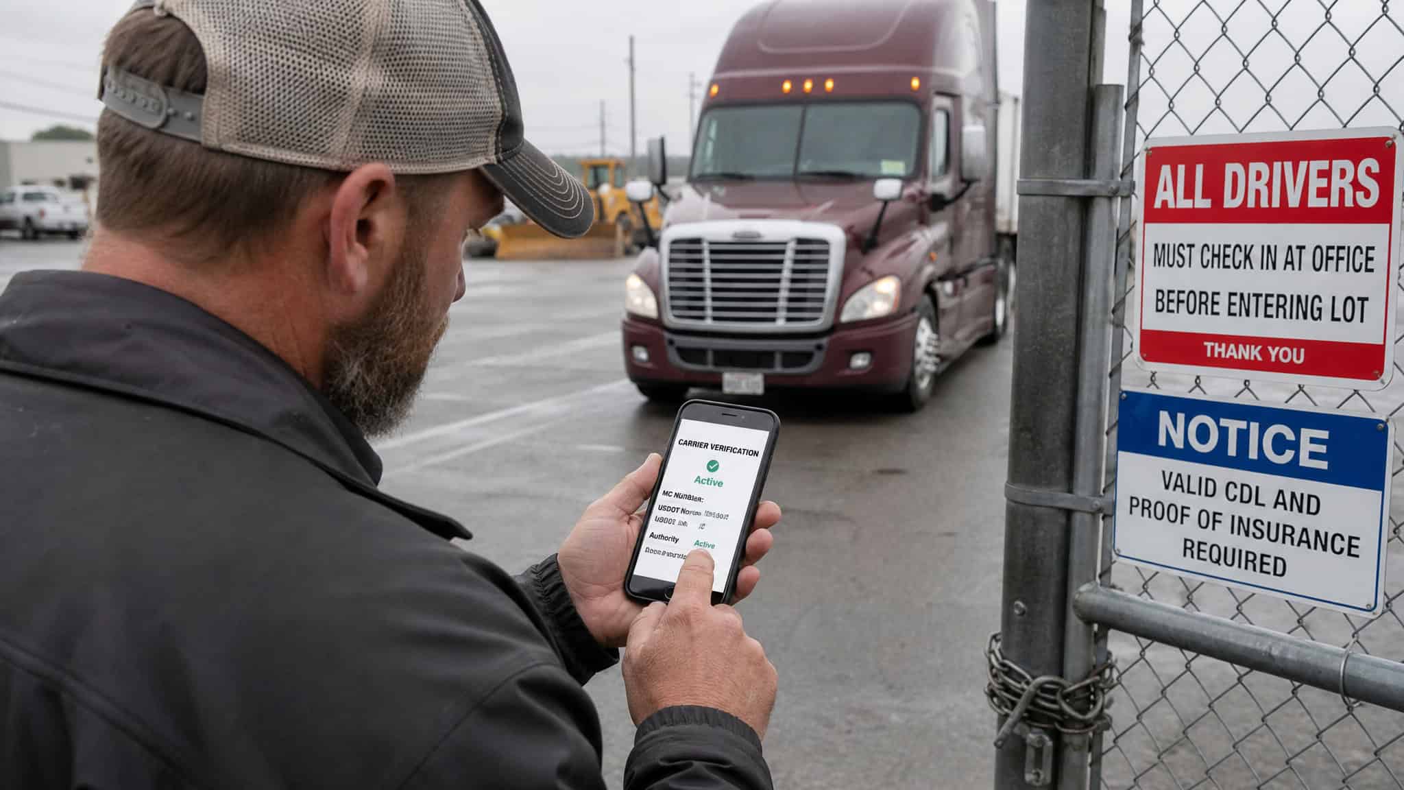 How to Ship a Car Bought From an Auction: Gate PINs, Storage Clocks, and Fees Nobody Quotes 3 Buyer verifying carrier FMCSA SAFER records before auction car pickup at the lot gate