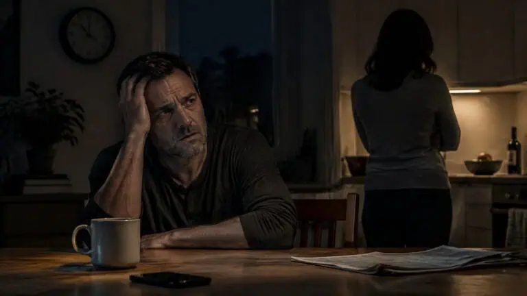 Husband confused by his wife's persistent anger, illustrating why women's anger follows researched patterns