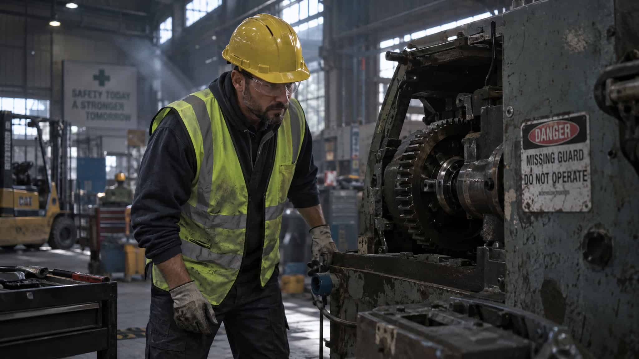 What Kind of Cases Do Personal Injury Lawyers Handle? 9 Case Types, From Car Crashes to Nursing Home Abuse 4 Worker inspecting unguarded factory machine in workplace accident third-party lawsuit scenario