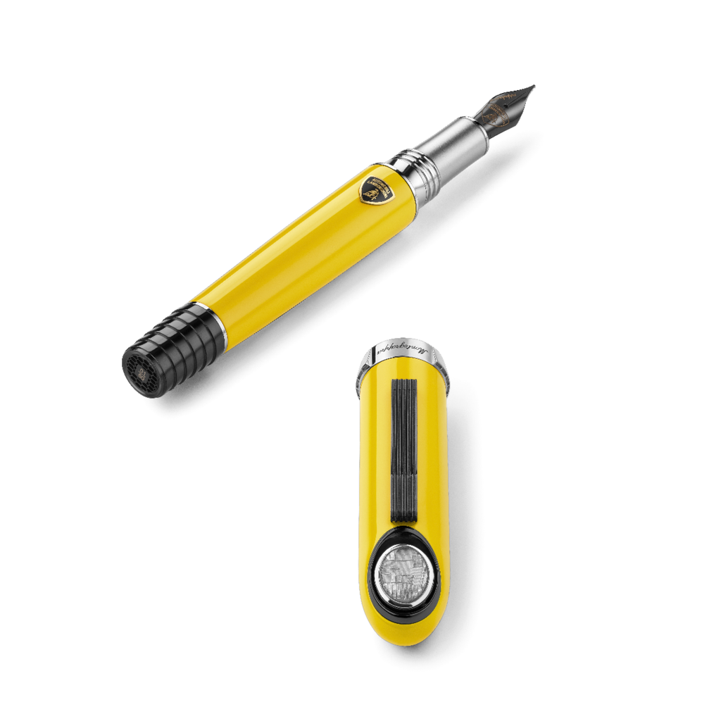 Yellow Montegrappa fountain pen with black accents, showcasing luxury craftsmanship and design.