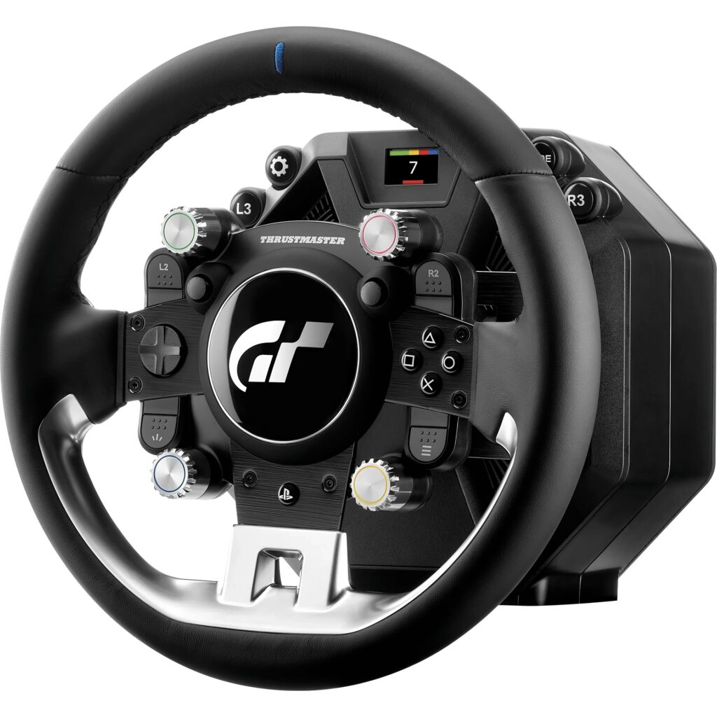 Thrustmaster Gran Turismo® 7 Steering Wheel: Why the T-GT III Is the 5th — and Most Ambitious — Licensed GT Wheel 2 Thrustmaster Gran Turismo® 7 T-GT III racing wheel with multiple control buttons and a digital display for sim racing enthusiasts.