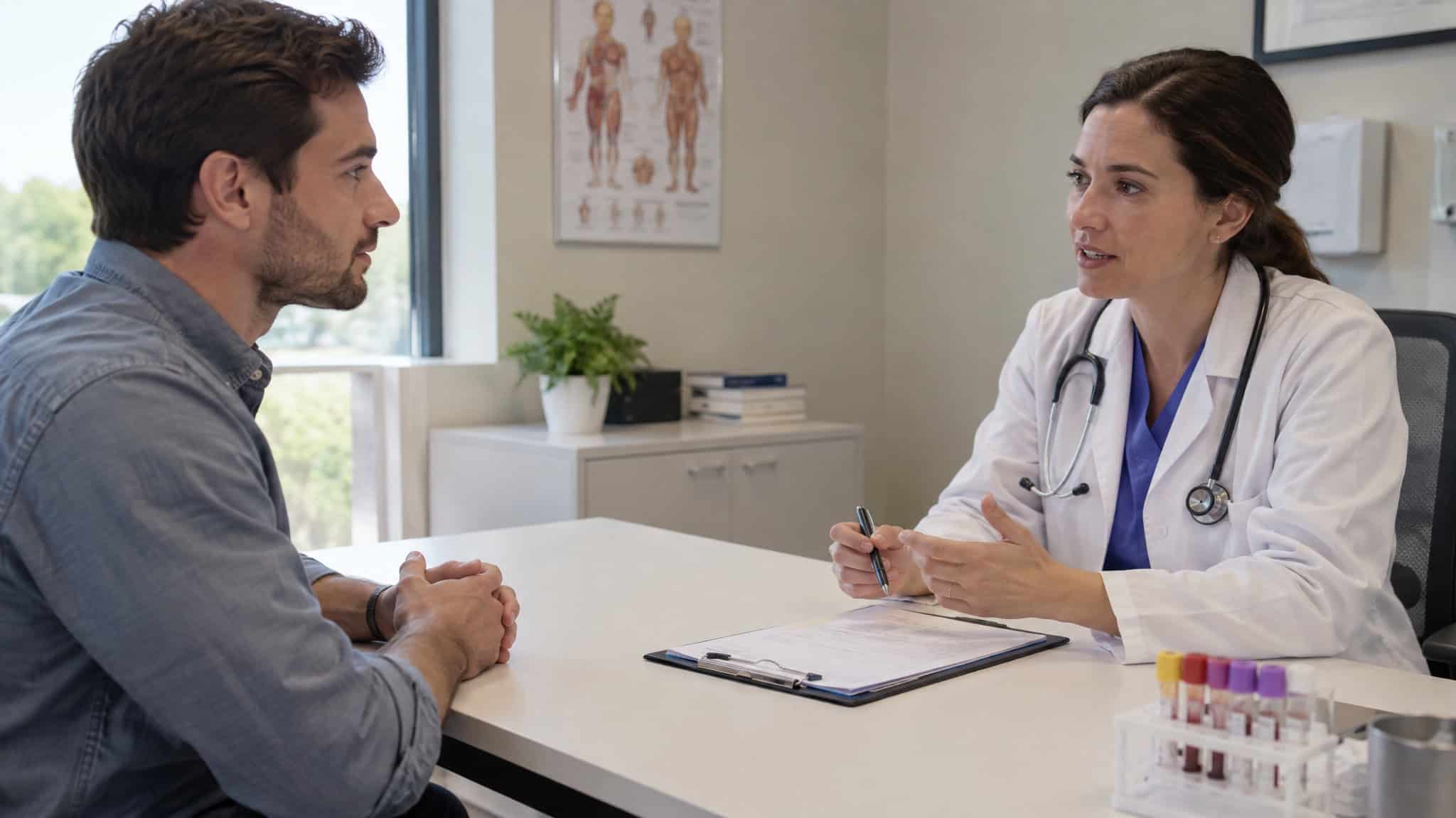 Is It a Good Idea to Start TRT at Age 36? What a Study of 20 Men Who Weren't Warned About Fertility Reveals 3 Doctor consultation covering diagnosis verification and fertility plans before starting TRT