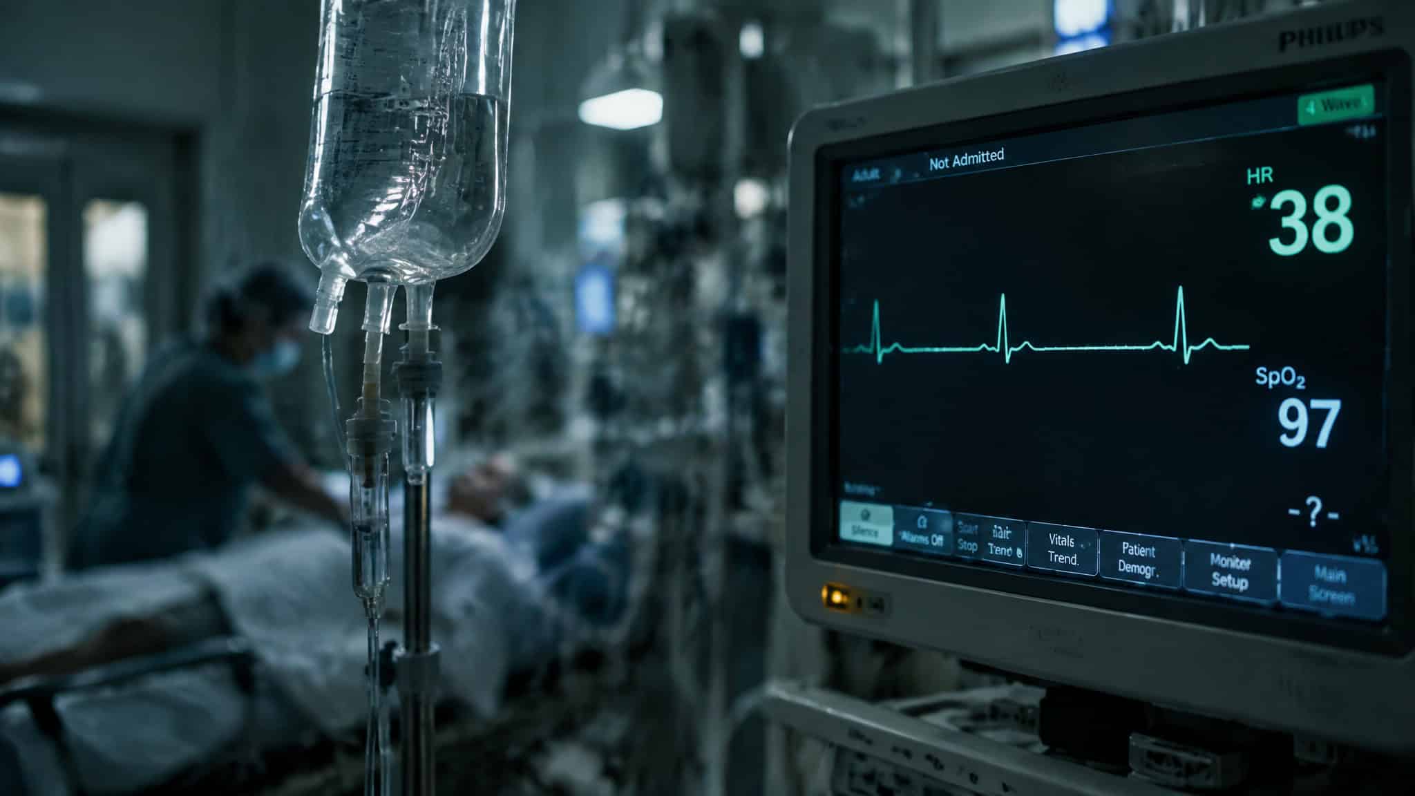Mad Honey Dangers and Poisoning Symptoms: The 20-Minute-to-3-Hour Timeline 4 Emergency room heart monitor showing slow heart rate from mad honey poisoning treated with atropine