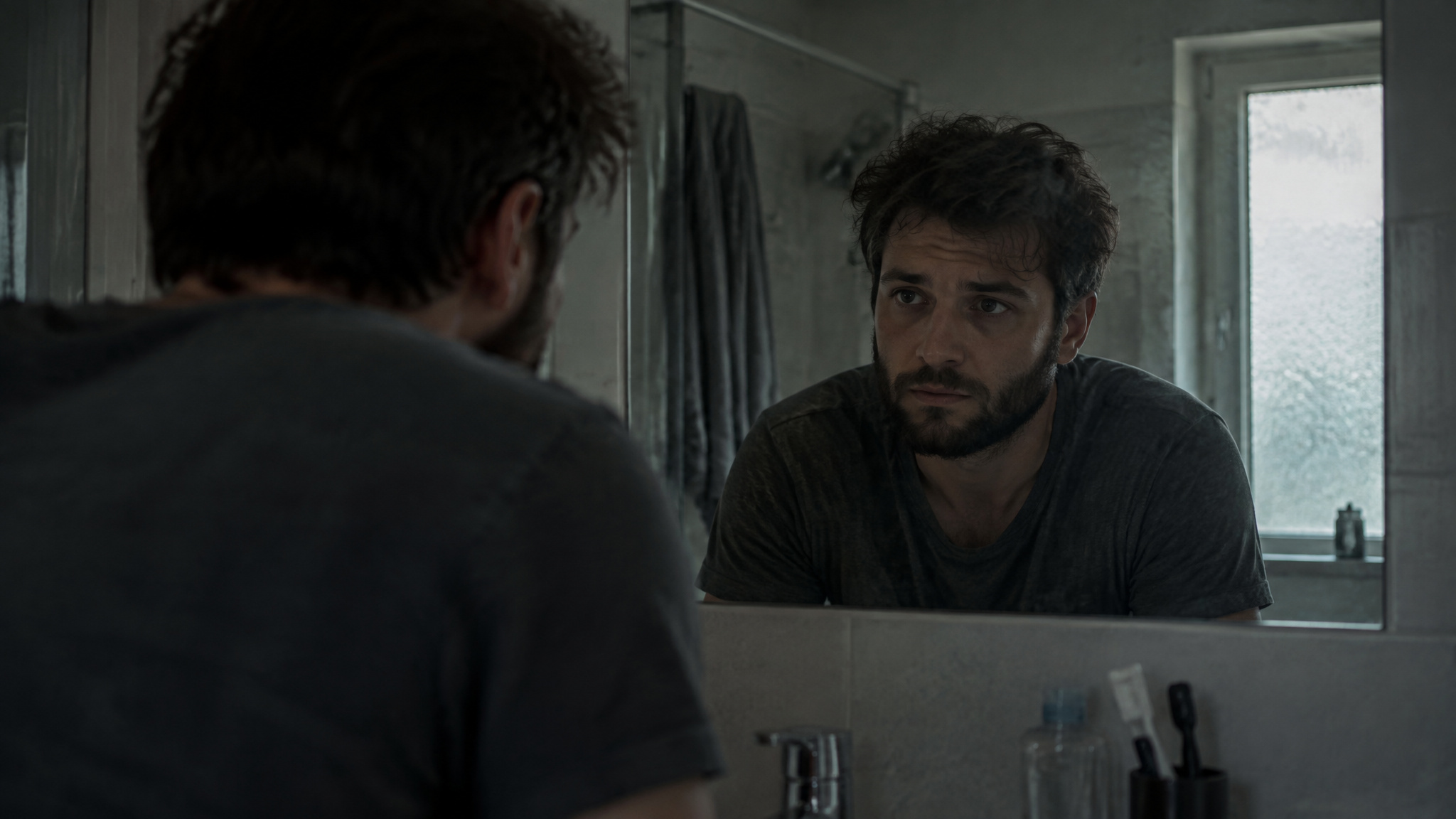 How to Stop Being a Nice Guy: Why Tension Is the Skill Nobody Taught You 2 Man running an honest self-check for nice guy syndrome signs in the mirror