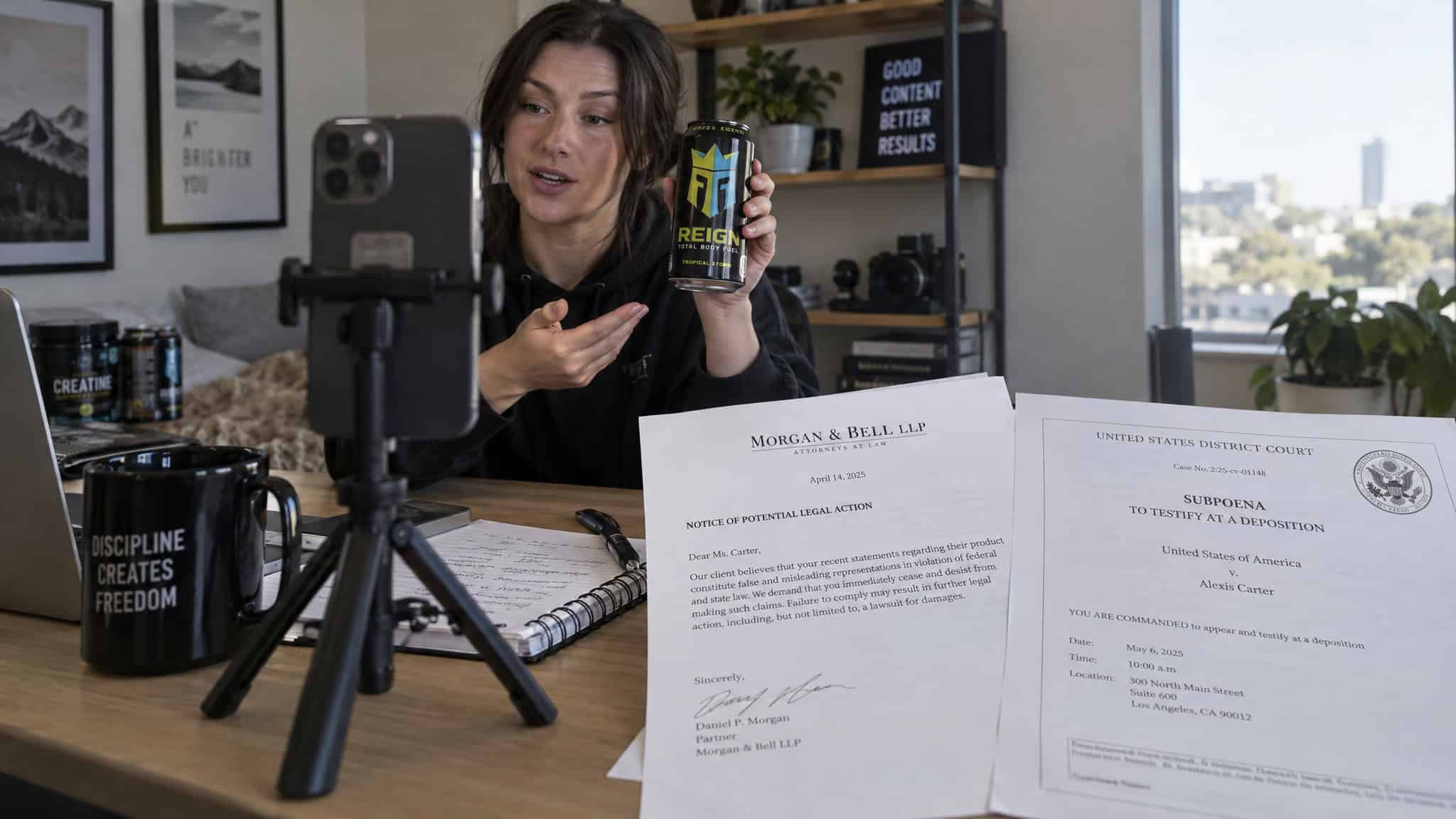 Can Influencers Get Sued for Their Content? Yes — Here's the $15.2M Case That Proves It 2 Creator filming a sponsored post beside lawsuit paperwork, illustrating how influencers can be sued for content
