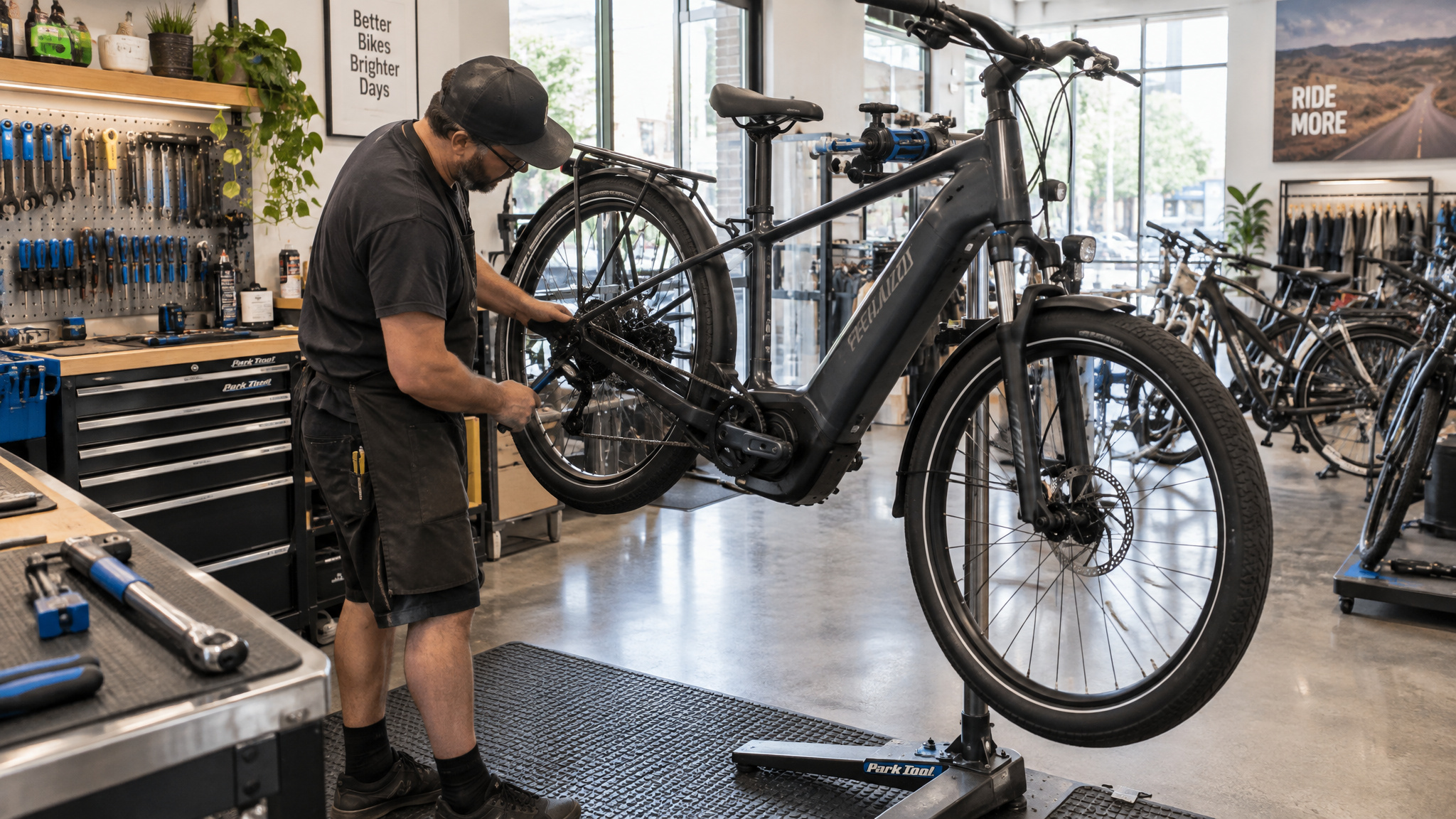What to Look for When Buying an eBike: The Serviceability and UL-Safety Checks Most Guides Skip 3 Local bike shop mechanic servicing an e-bike brand before an online purchase
