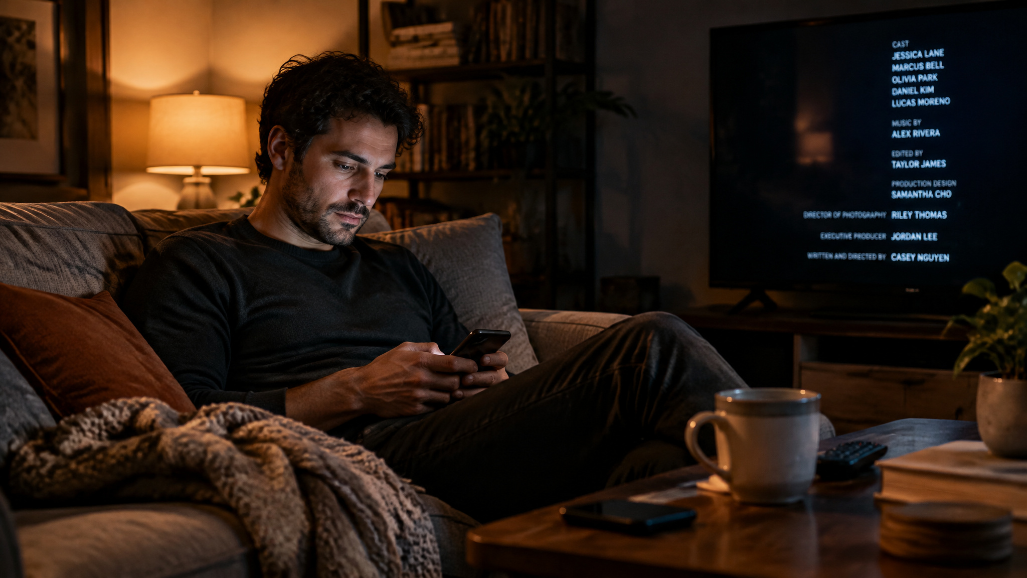 Viewer reflecting on close relationships after a sad movie, showing the gratitude effect behind the mood lift
