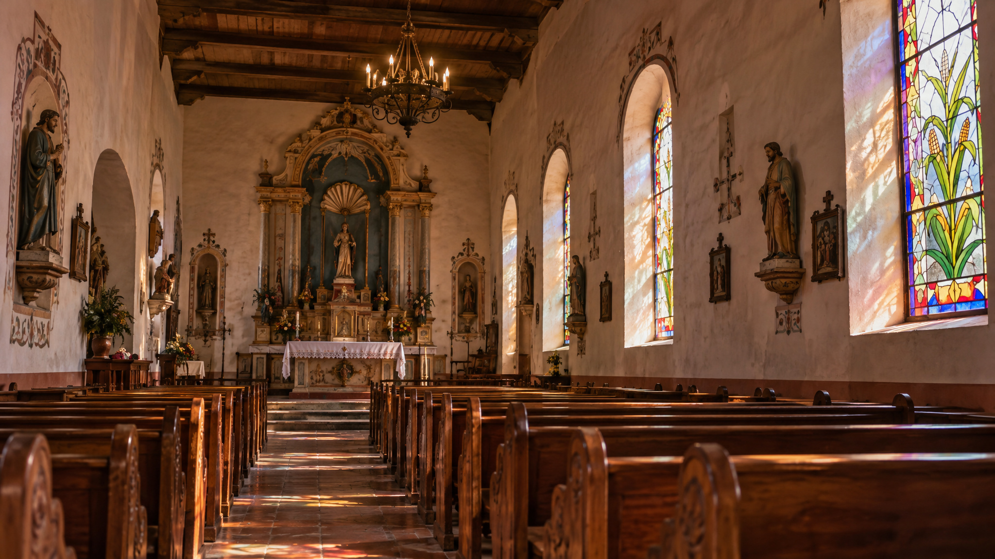 St. Francis Xavier Mission church interior at the Saint Kateri Tekakwitha shrine in Kahnawake
